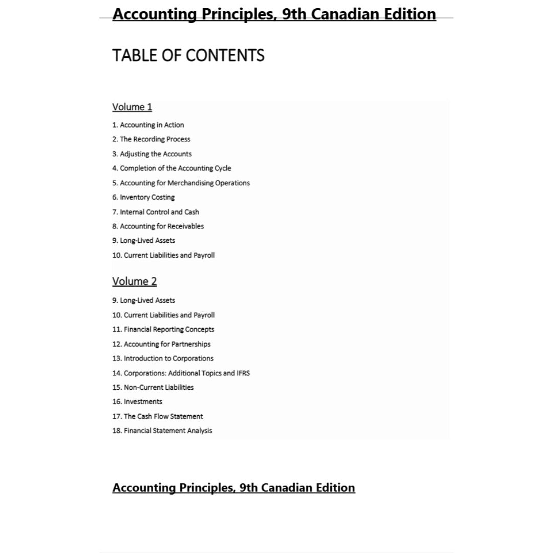 Solution Manual For Accounting Principles (Volume 1-Volume 2) 9th Canadian Edition By Weygandt