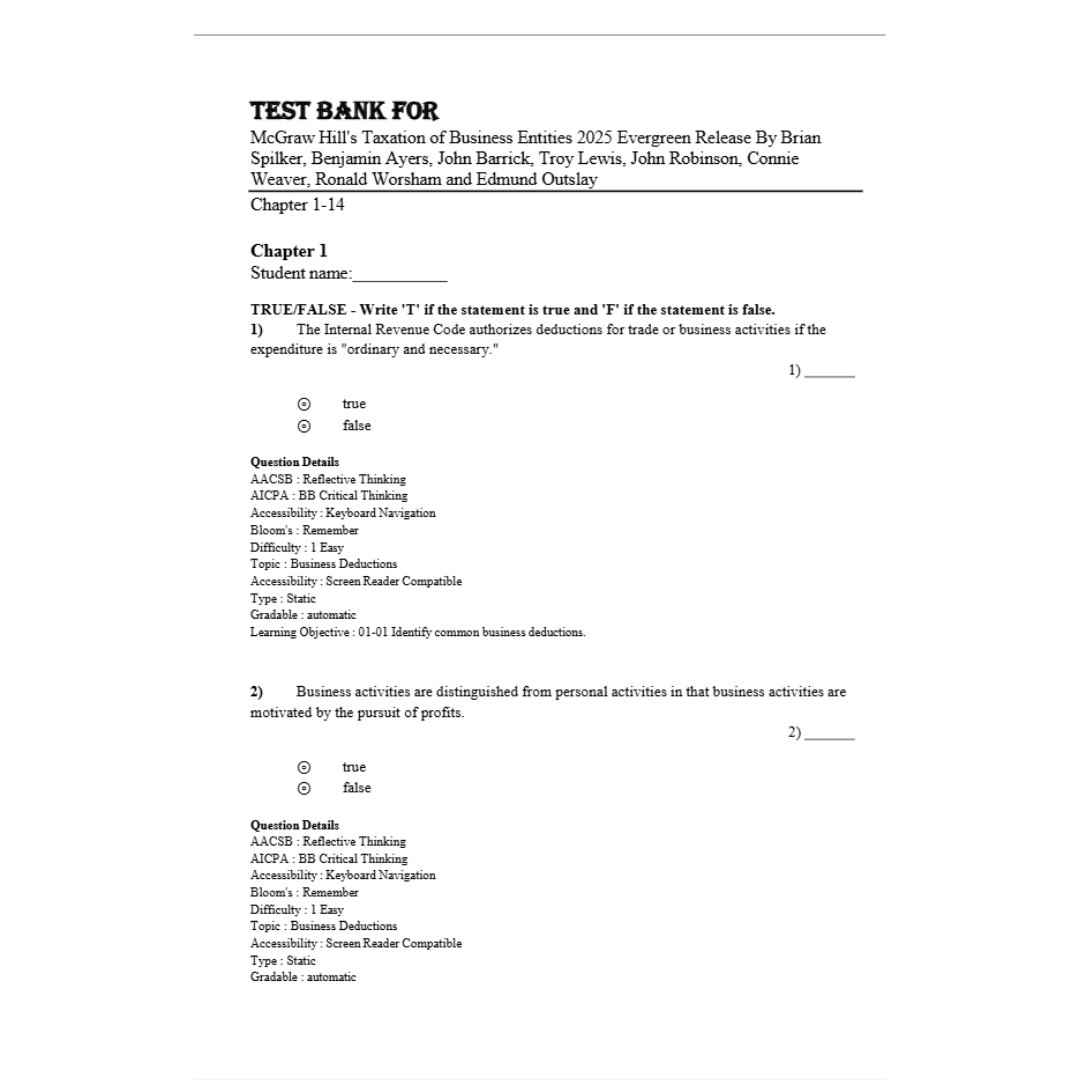 Solution Manual For McGraw-Hill’s Taxation of Individuals and Business Entities 2025 Edition By Spilker