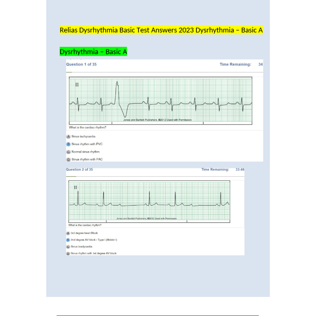 Relias Dysrhythmia Basic Test 35 Questions and Answers 2024 (Basic A Dysrhythmia)