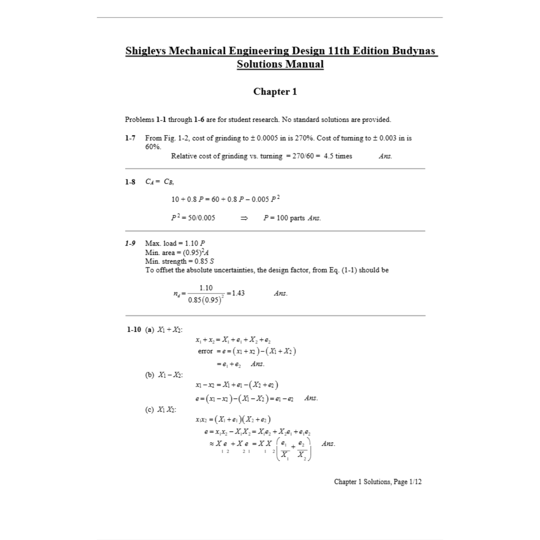 Solution Manual For Shigley’s Mechanical Engineering Design 11th Edition By Budynas