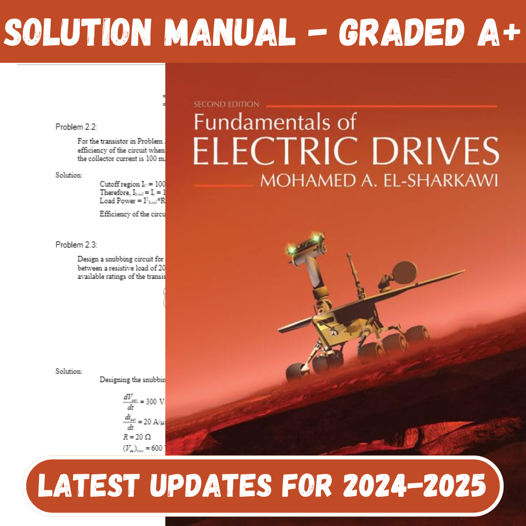 Solution Manual for Fundamentals of Electric Drives 2nd Edition by El-Sharkawi