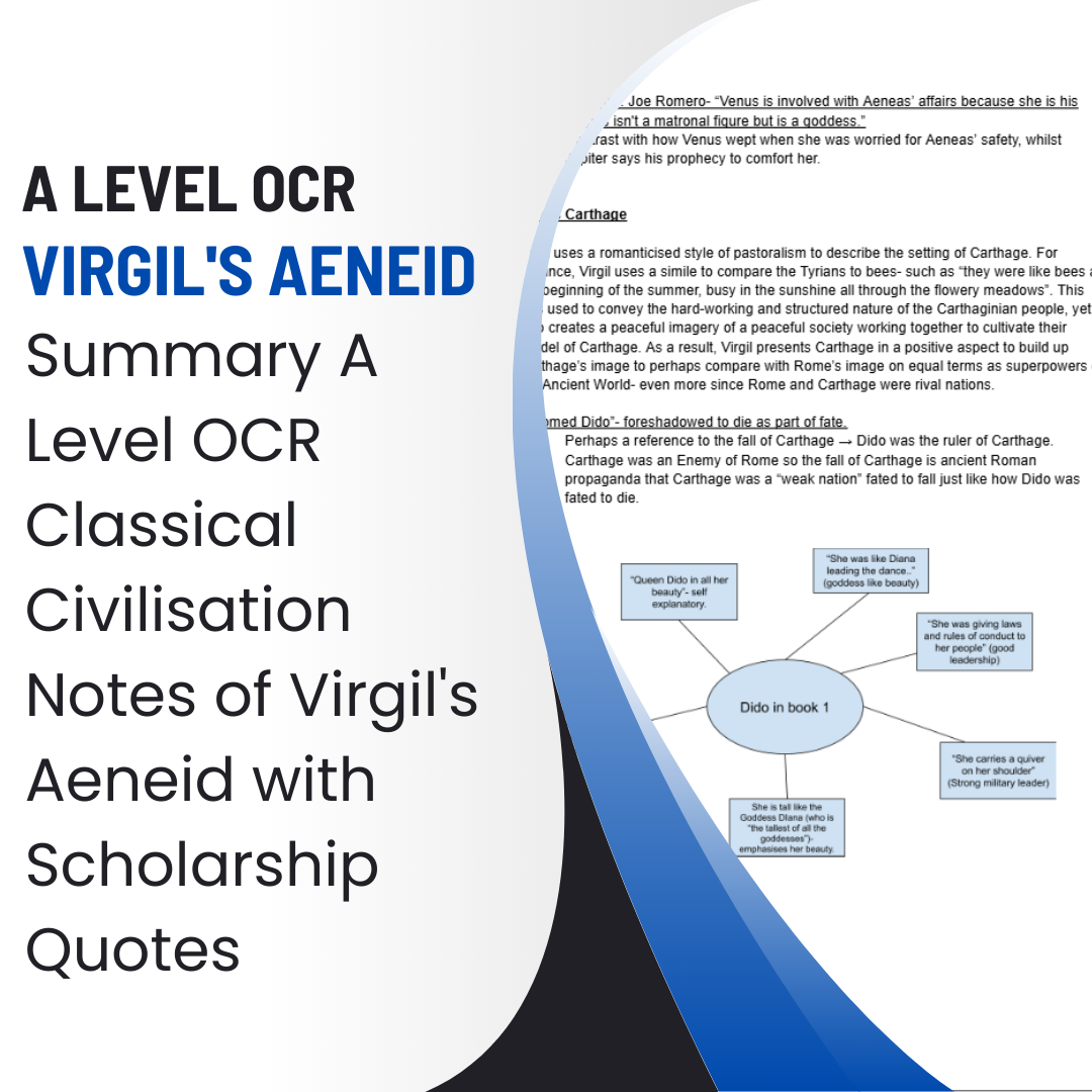 Summary A Level OCR Classical Civilisation Notes of Virgil's Aeneid with Scholarship Quotes