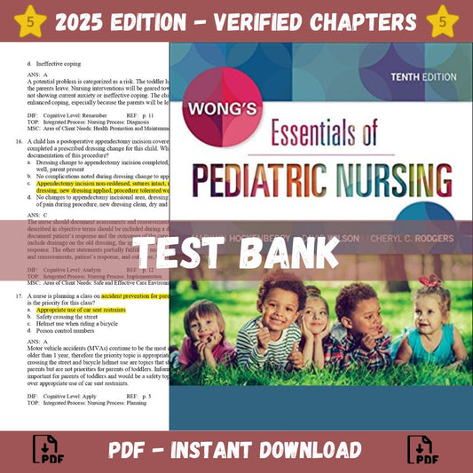 Test Bank - Wong's Essentials of Pediatric Nursing 10th Edition (Hockenberry, 2016)